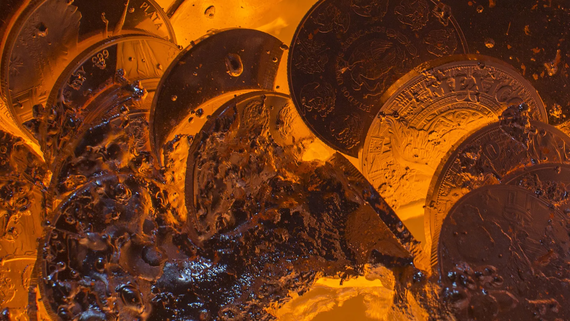 Silver coins are melted in order to be re-used again at the Mexican Mint, or Casa de Moneda, in San Luis Potosi, Mexico.
