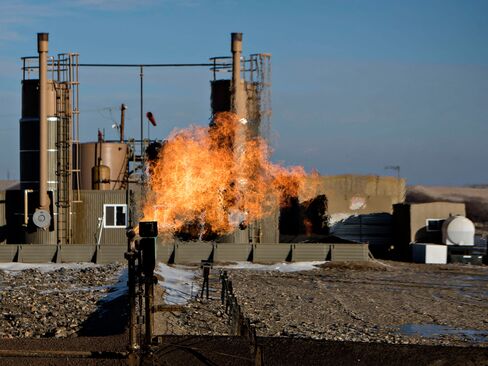 A crude oil facility outside Williston, North Dakota, on Feb. 12