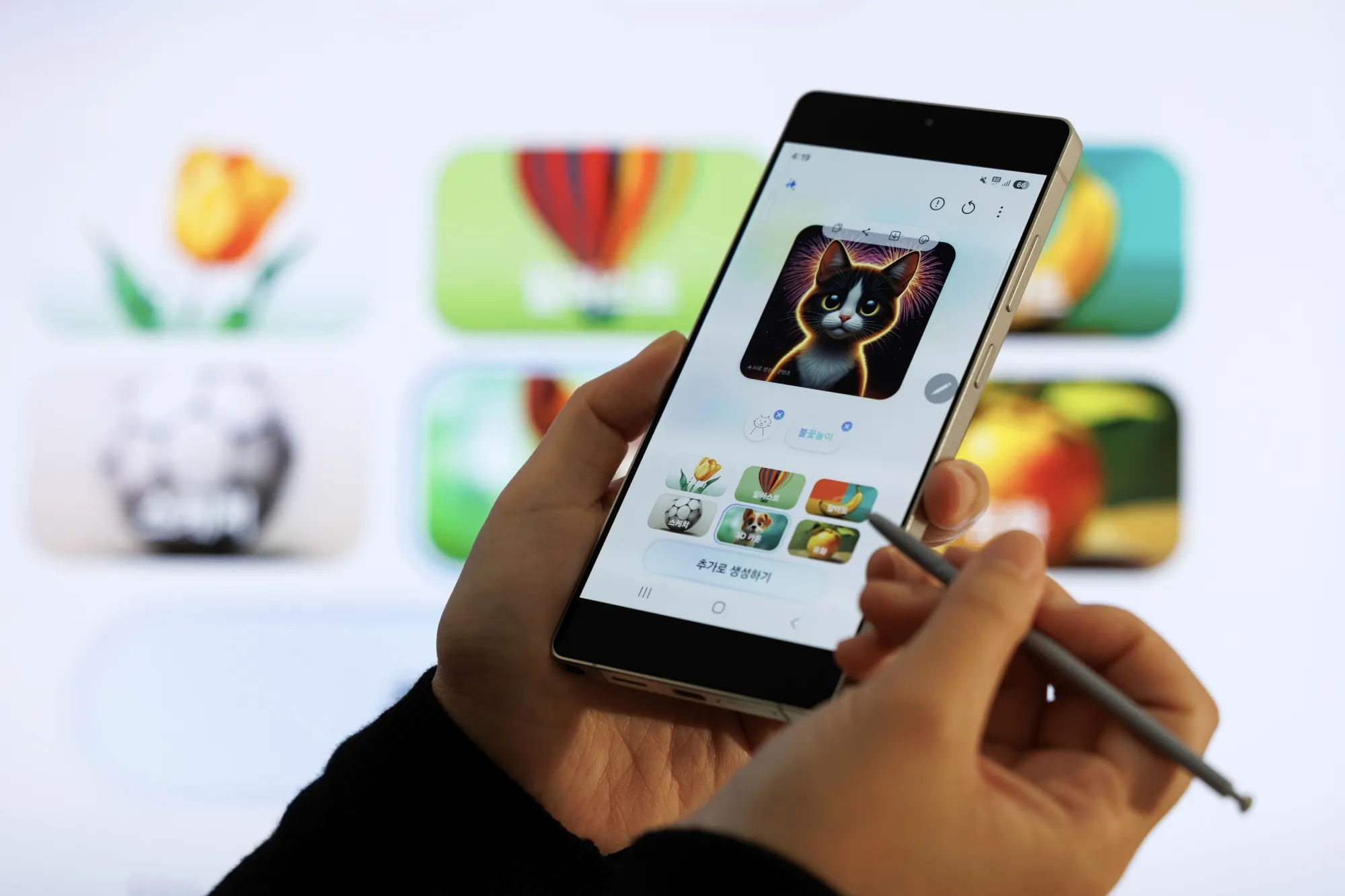 The AI-powered drawing function demonstrated on a Galaxy S25 Ultra smartphone during a media preview in Seoul.