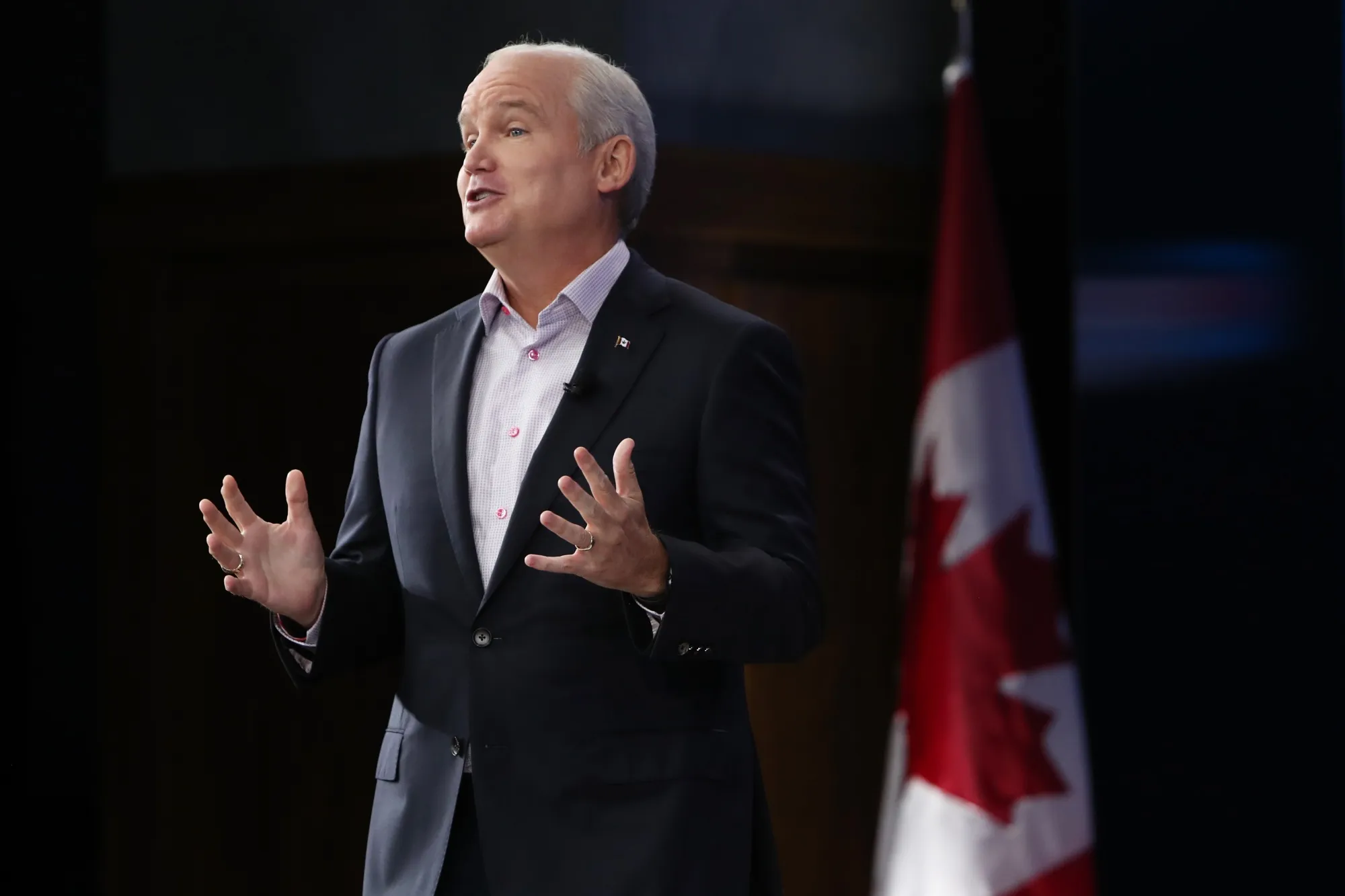 Erin O’Toole speaks during a campaign event in Ottawa on Aug. 16, 2021.