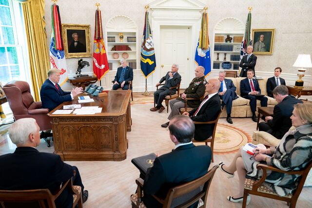 Paul Mango (second from the right, back row) meets with members of the White House Covid-19 task force on June 2 in the Oval Office. 