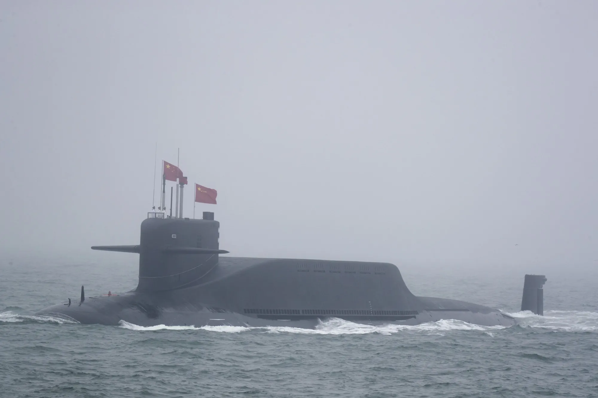 A nuclear submarine&nbsp;of the Chinese People's Liberation Army Navy participates in a naval parade in the sea near Qingdao, China.