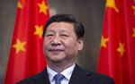 Chinese President Xi Jinping stands by national flags at the Schloss Bellevue presidential residency in Berlin on March 28, 2014.