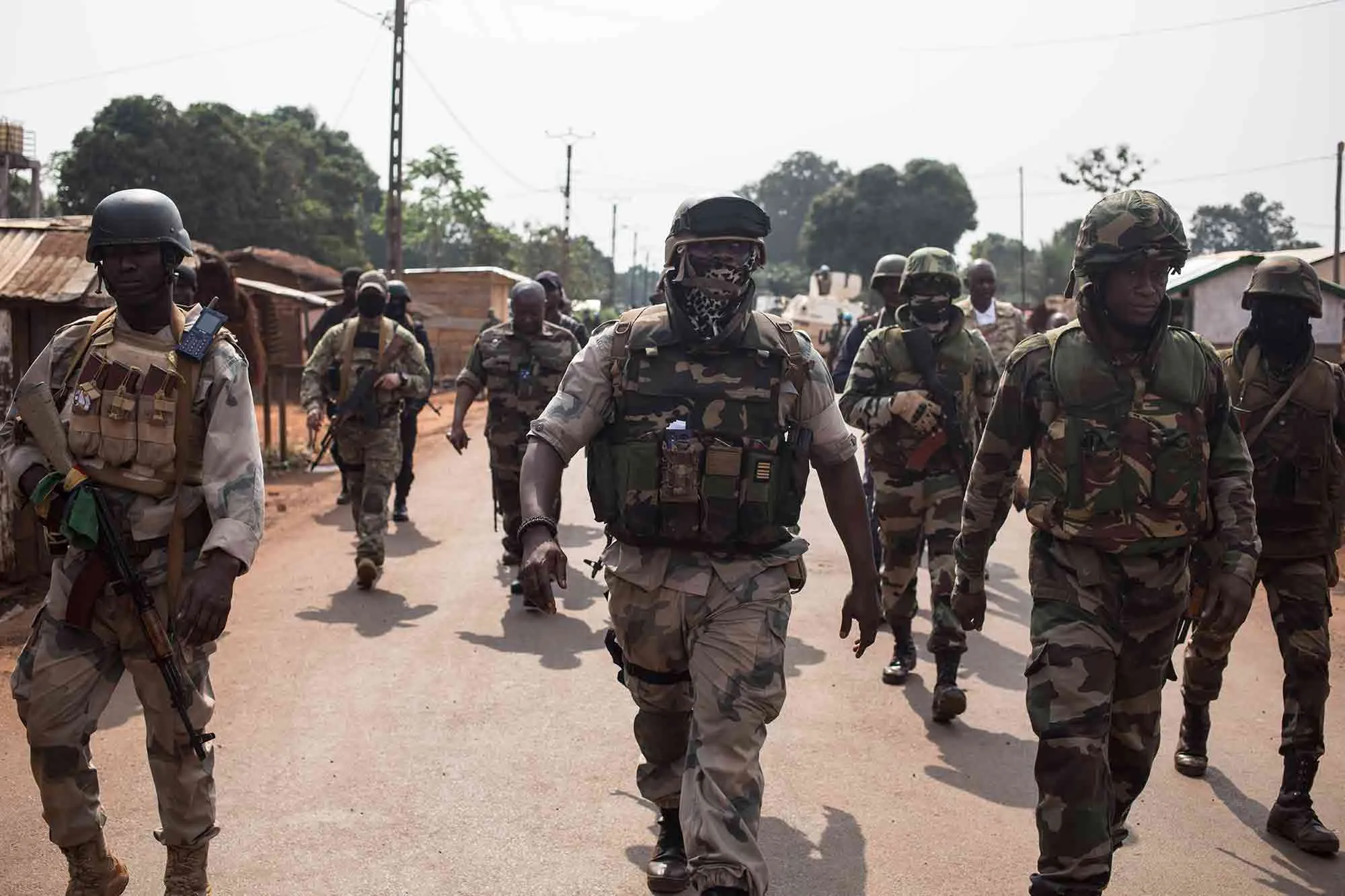 Central African Republic soldiers patrol in near the capital Bangui on Jan. 10.