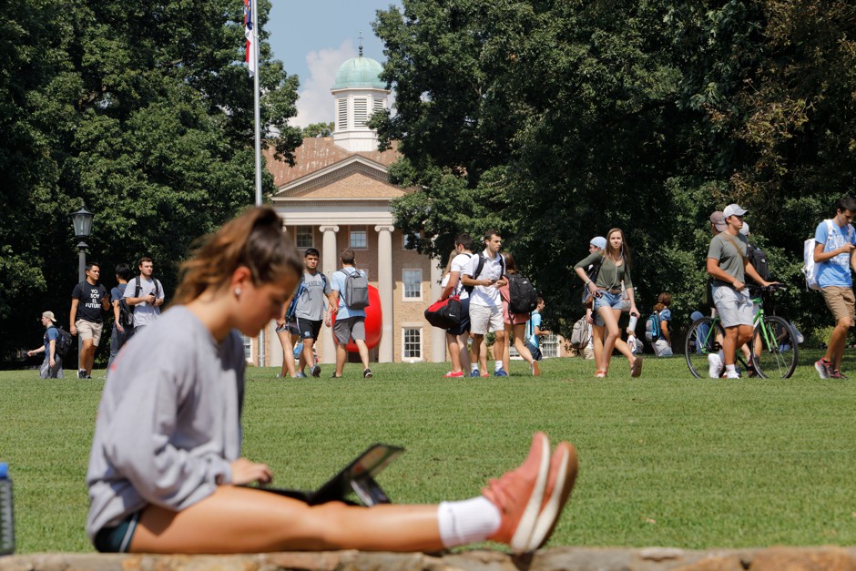 Students walk across the University of North Carolina at Chapel Hill.