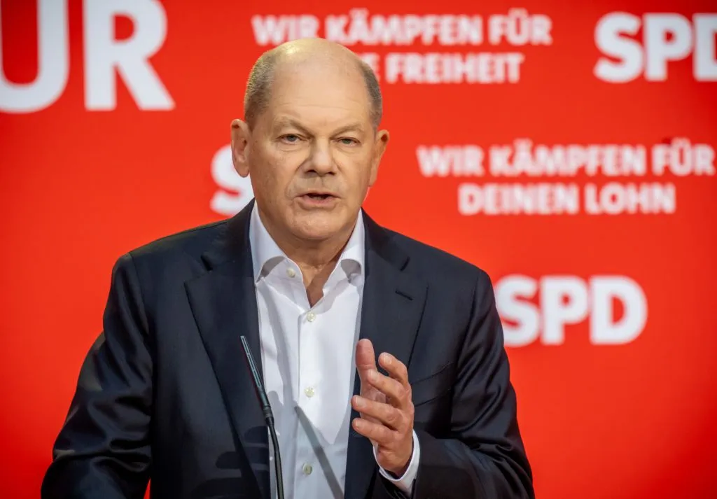 Olaf Scholz speaks at the SPD's&nbsp;"Election Victory Conference", Nov. 30.