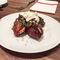 Baked Potato Beets with sour cream and a drizzle of melted herb butter.