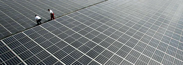The roof of a warehouse equipped with solar panels in Buerstadt, Germany, the largest such installation in the world. 