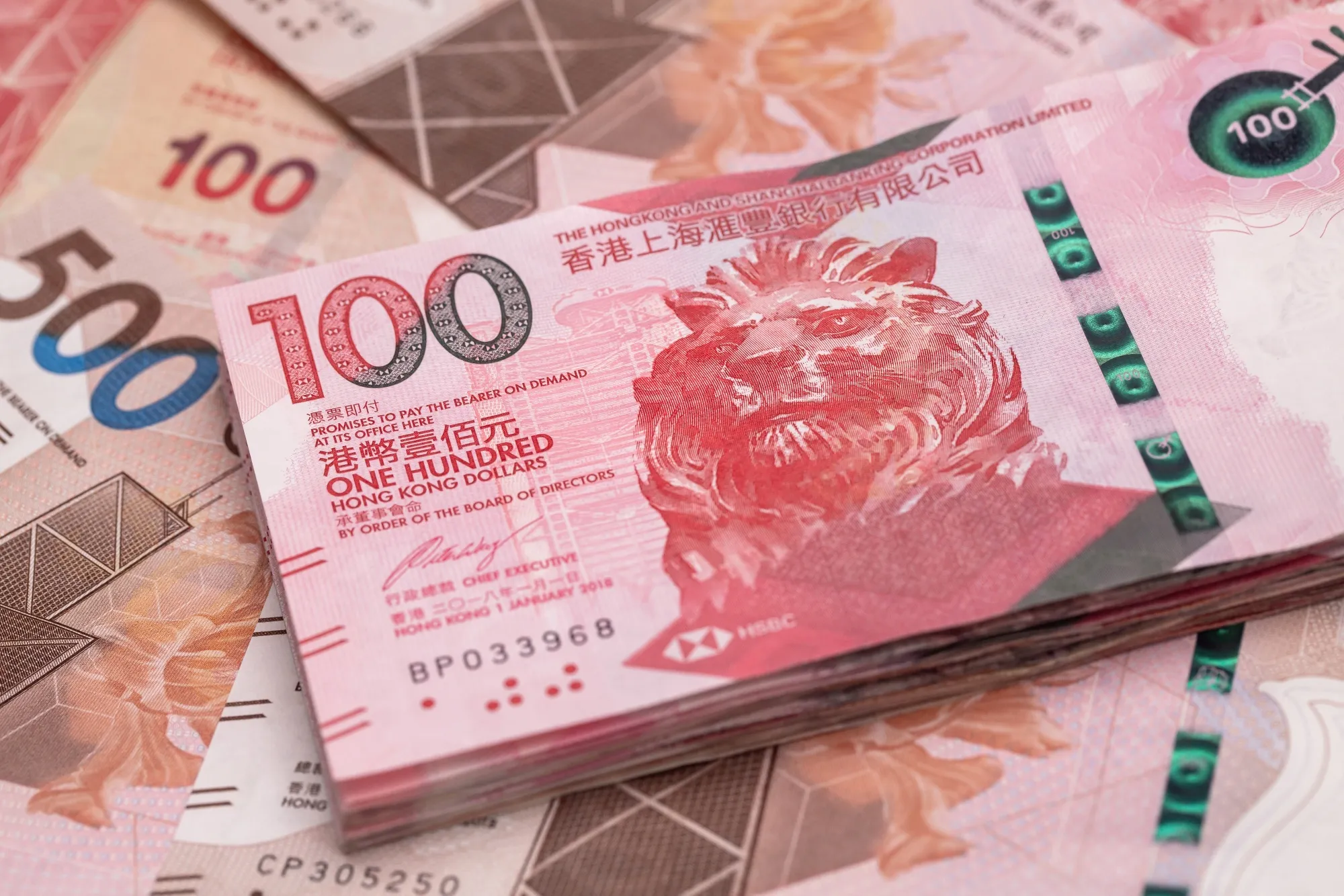 Hong Kong Dollar, Chinese Yuan and US Dollar Banknotes As Currency Peg Intervention From HKMA Continues Into Third Day