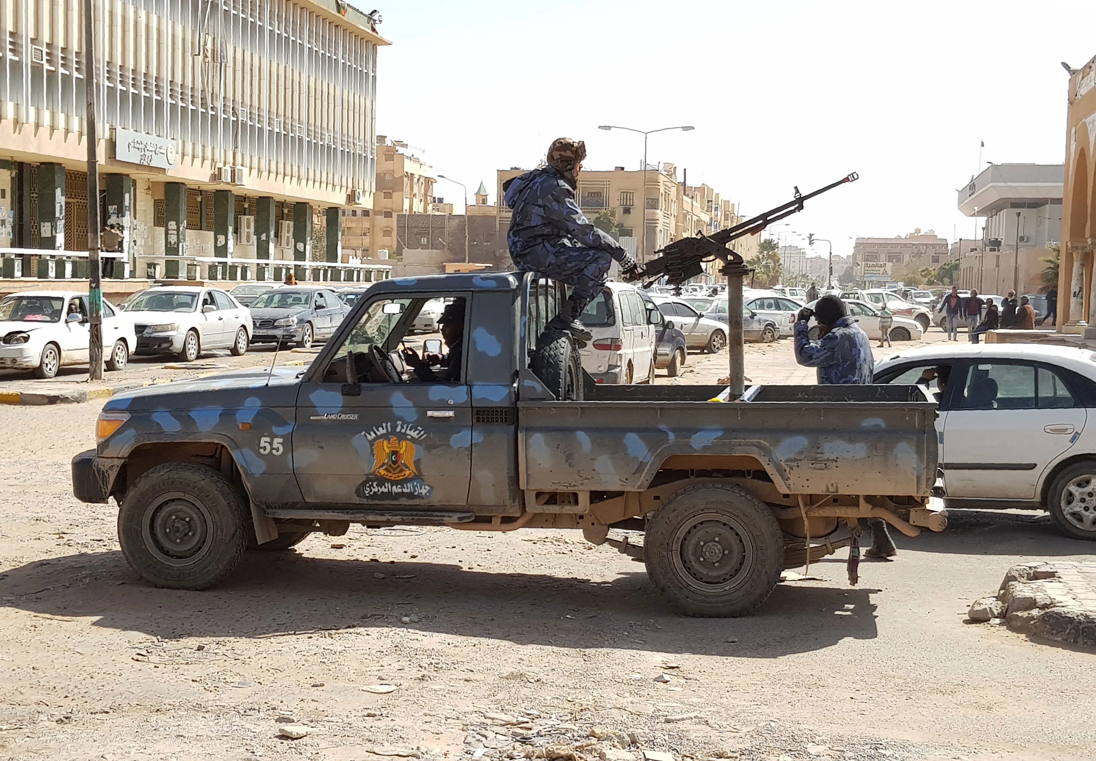 Forces loyal to Libyan strongman Khalifa Haftar patrol in the southern Libyan city of Sebha, on Feb. 9, 2019.&nbsp;