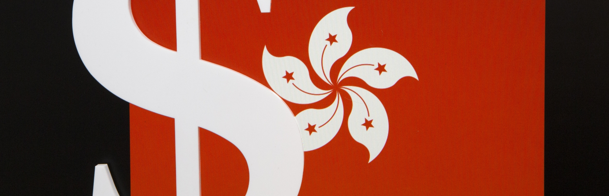 Symbol photo tax oasis, bank secrecy, tax investigation, etc. Hong Kong  flag and the dollar symbol.