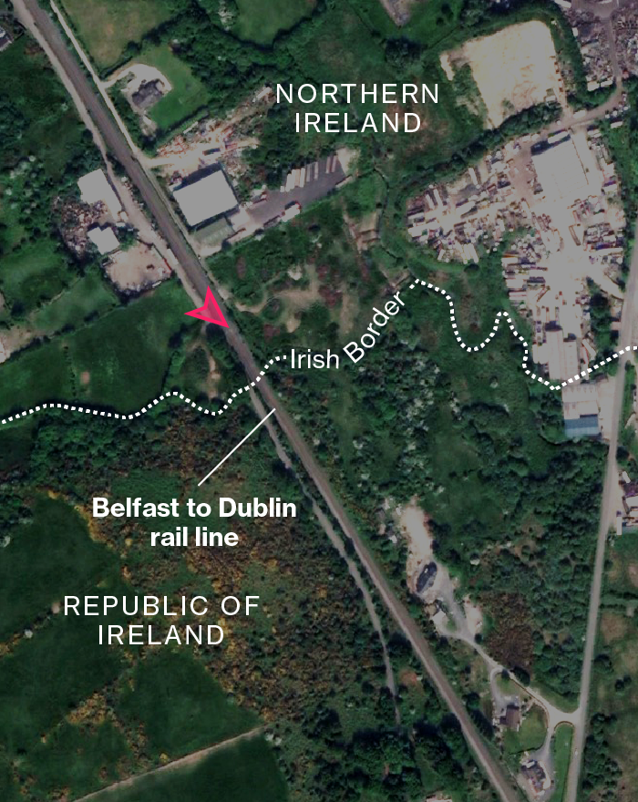 Map showing location of Belfast to Dublin rail line