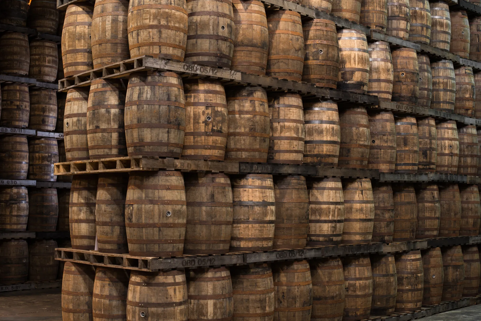 Barrels inside Old Bushmills Distillery.