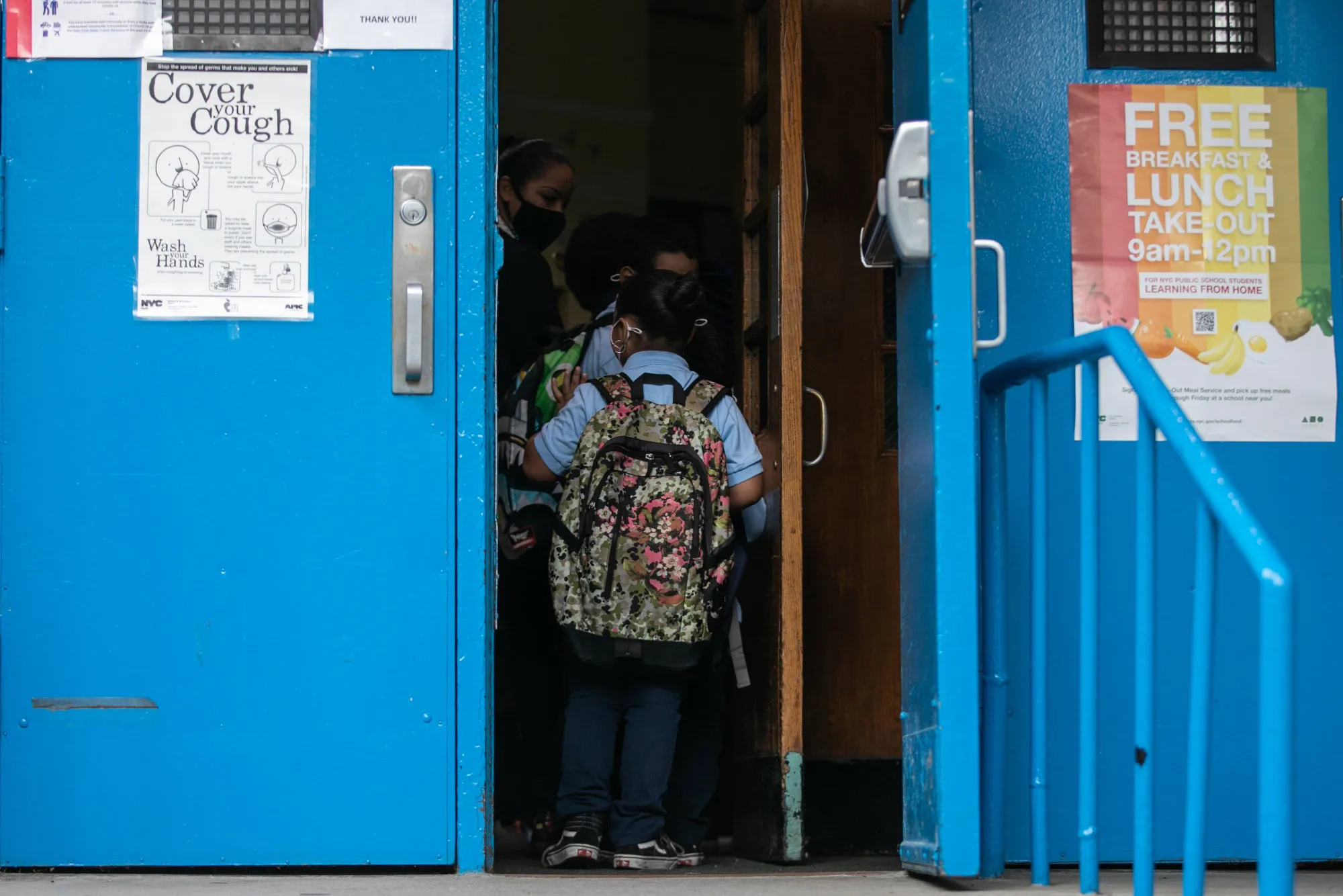 Student enter PS 15 Roberto Clemente School in New York, on Sep. 29, 2020.