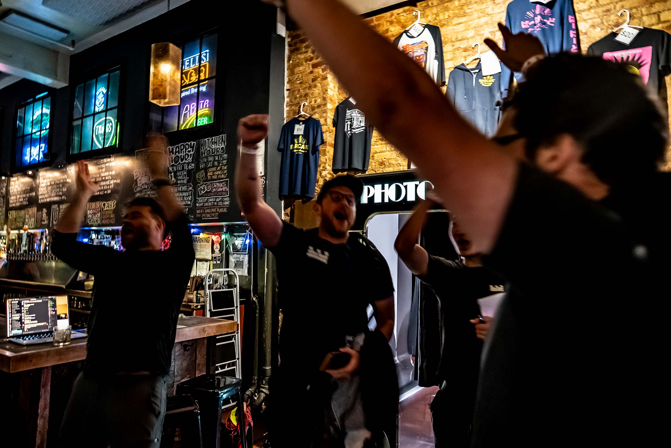 Celebrating after completing the puzzle hunt.