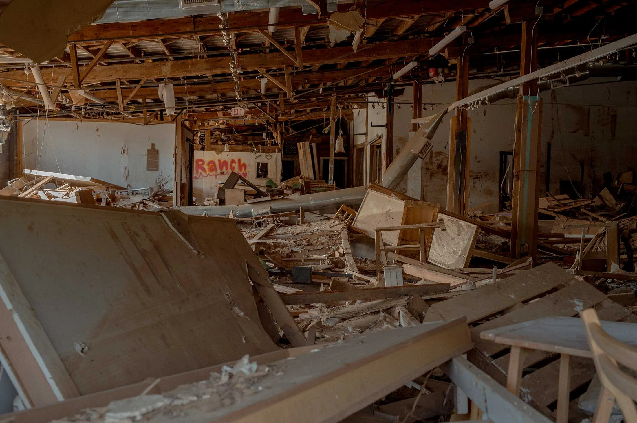 Destroyed riverside galleries and studios, pictured in July. 