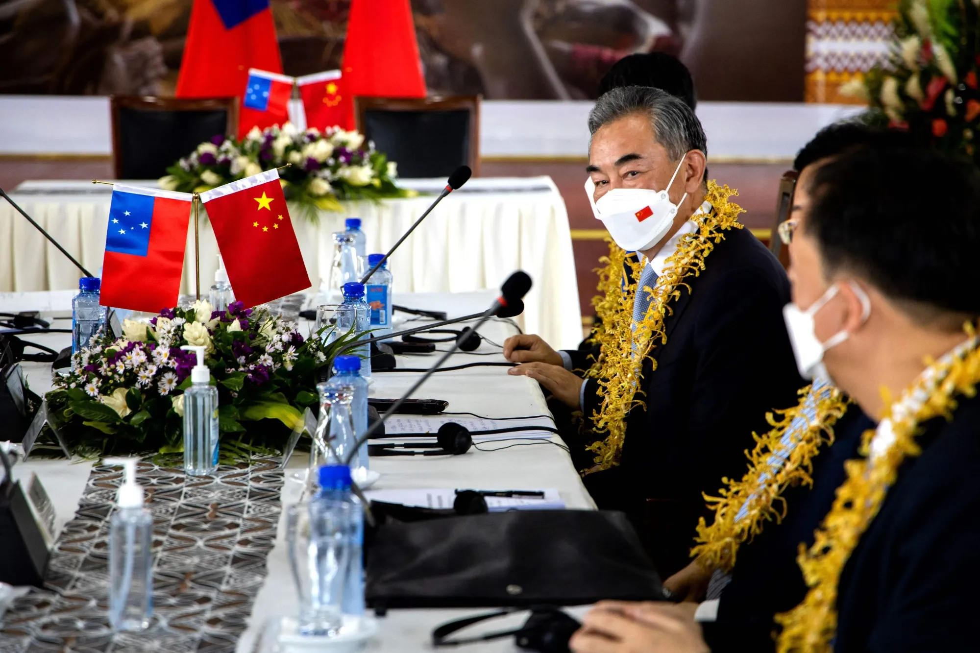 Wang Yi during a meeting with Samoa Prime Minister Fiame Naomi Mataafa on May 28.