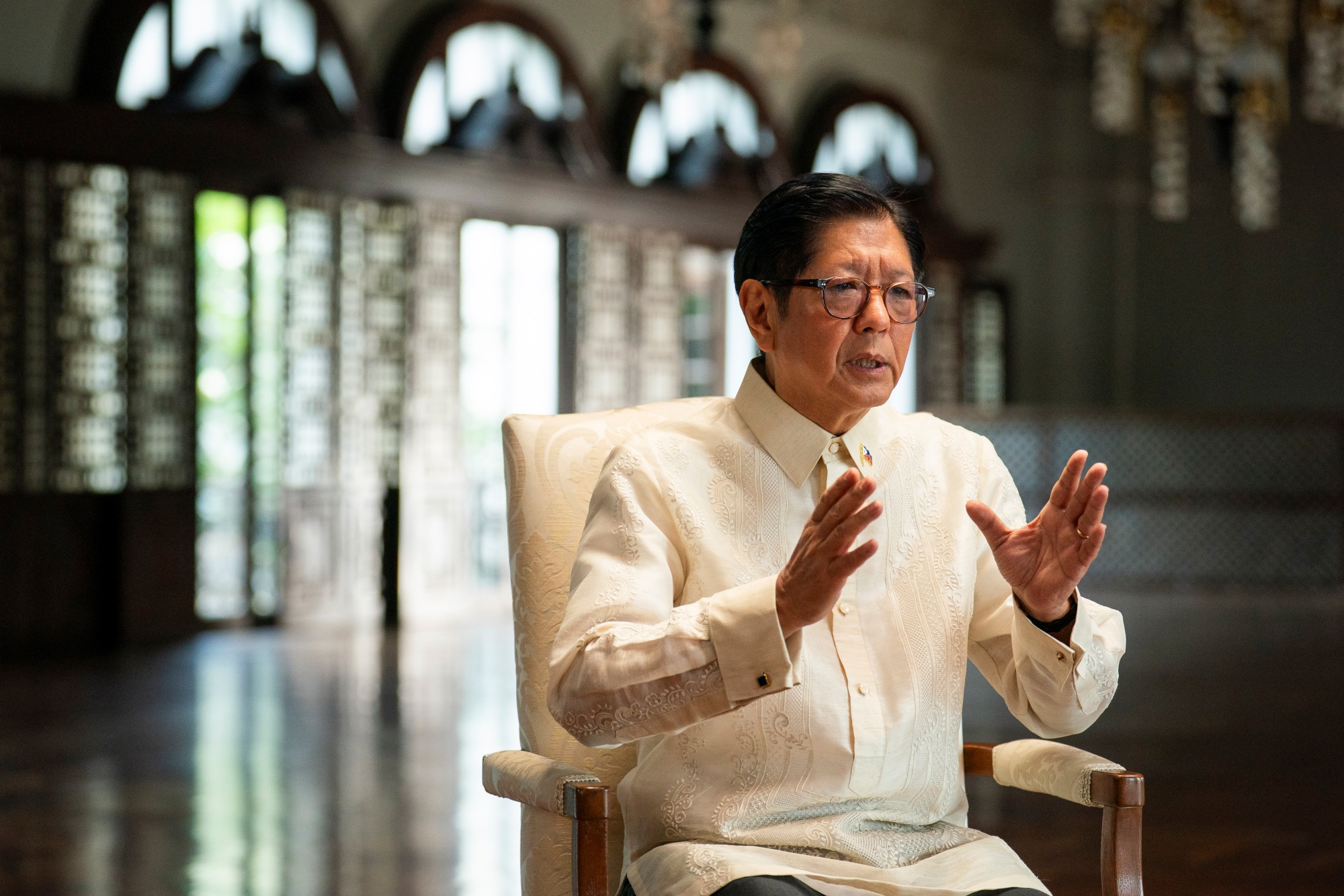 Ferdinand Marcos Jr., Philippines' president, during a Bloomberg Television interview in Manila, the Philippines, on Tuesday, March 24, 2026. Marcos signaled that his government will tolerate weakness in the peso, saying there is a limit to their defense of the currency as market forces drive up the dollar. Photographer: Lisa Marie David/Bloomberg