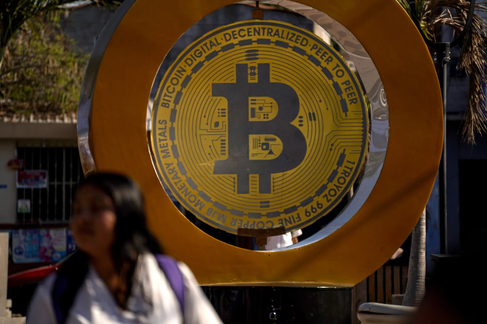 A Bitcoin statue at a plaza in Ilopango, El Salvador.