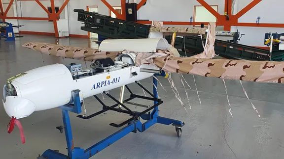 A partially-assembled Mohajer-2 UAV at El Libertador Air Base in Maracay, Aragua State, Venezuela, in an image released by the US Treasury Department on Dec. 30. The Treasury Department’s Office of Foreign Assets Control is targeting 10 individuals and entities based in Venezuela and Iran, including a Venezuelan company who the agency said contributed to Iran’s trade in drones with Venezuela.