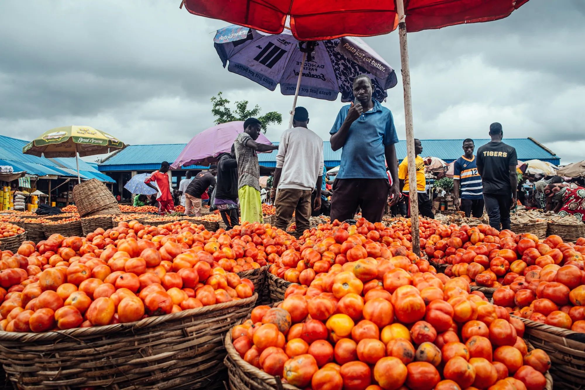 A food vendor at a market in Mararaba, Nigeria.