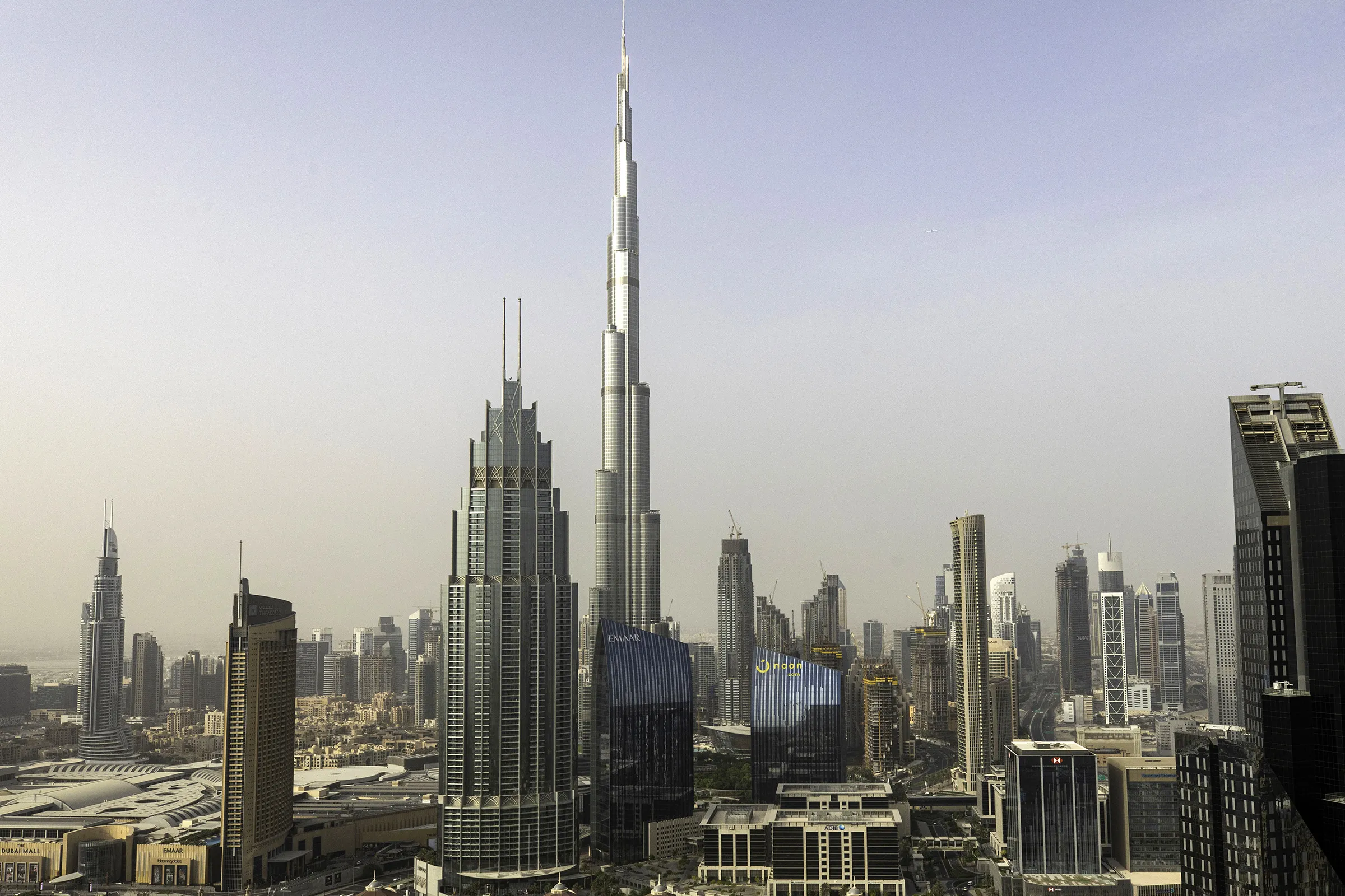 The Burj Khalifa skyscraper, center, towers above commercial and residential properties in Dubai.