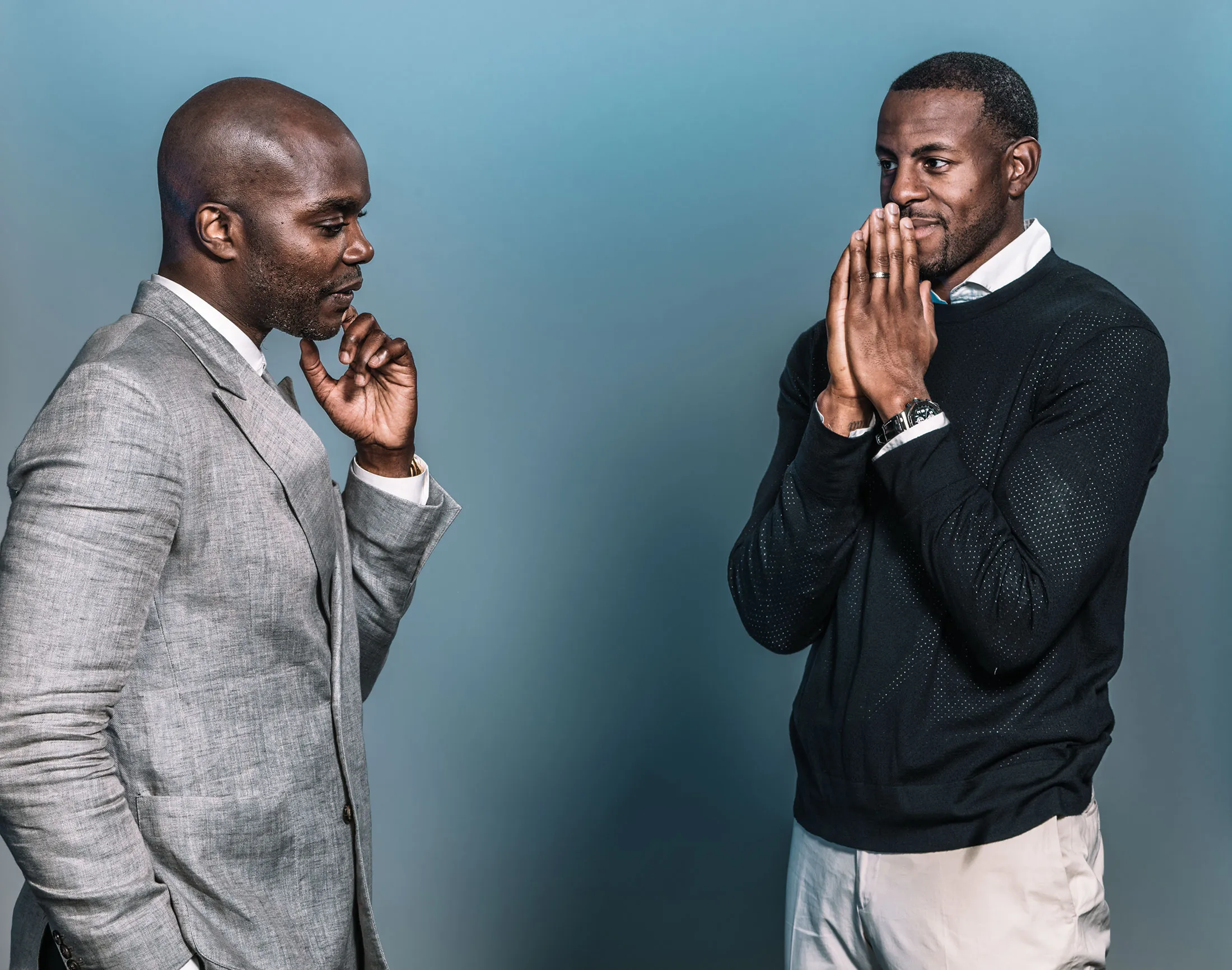 Cline-Thomas (left) and Iguodala.