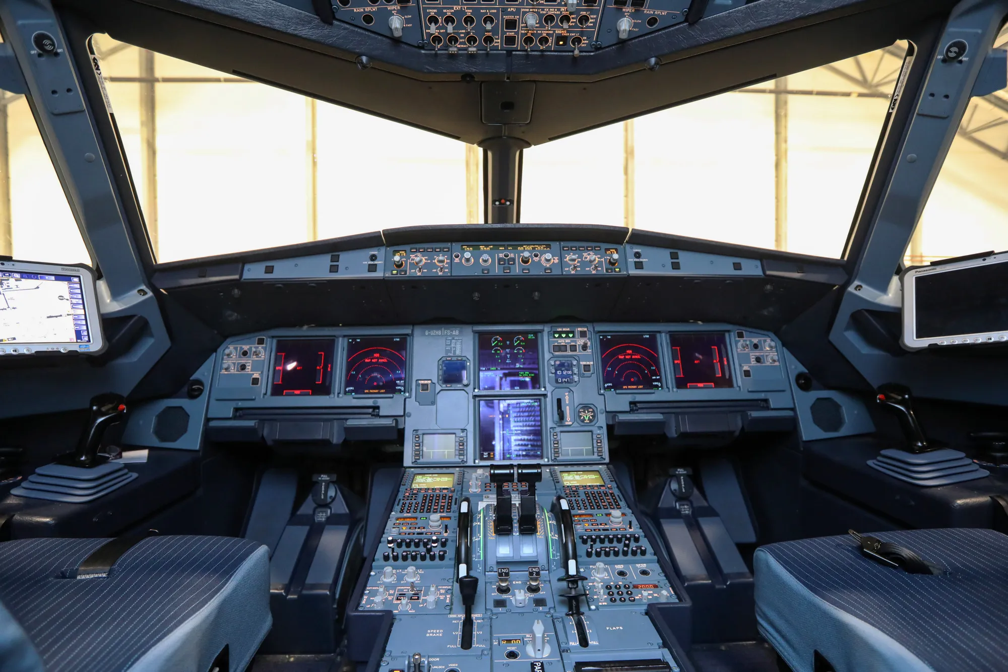An Airbus A320 cockpit.