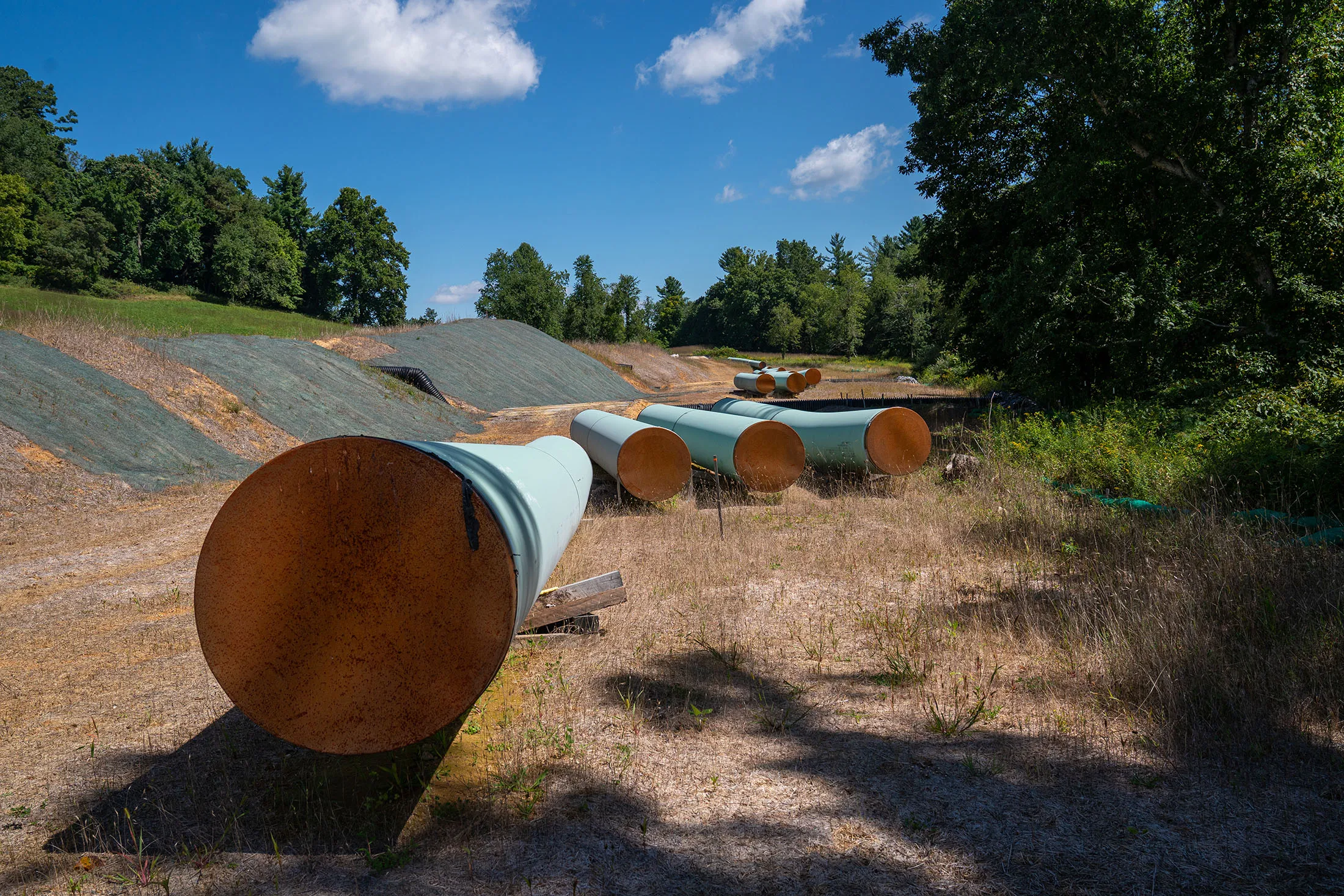 Sections of&nbsp;steel pipe of the Mountain Valley Pipeline in Bent Mountain, Virginia, on&nbsp;Aug.&nbsp;31, 2022.