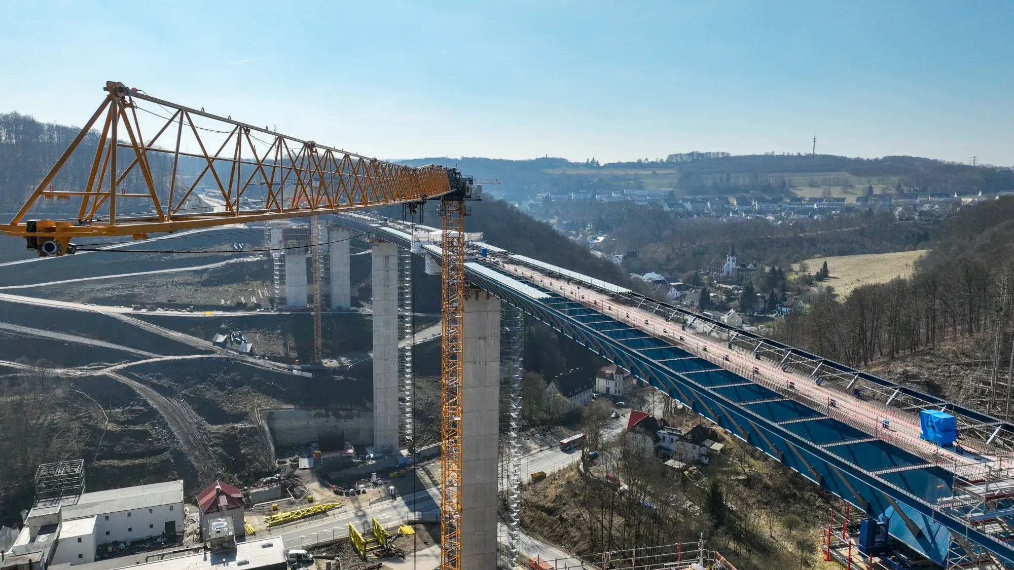 The highway bridge construction site on the closed A45 highway near Luedenscheid, Germany, on Thursday, March 27, 2025.&nbsp;