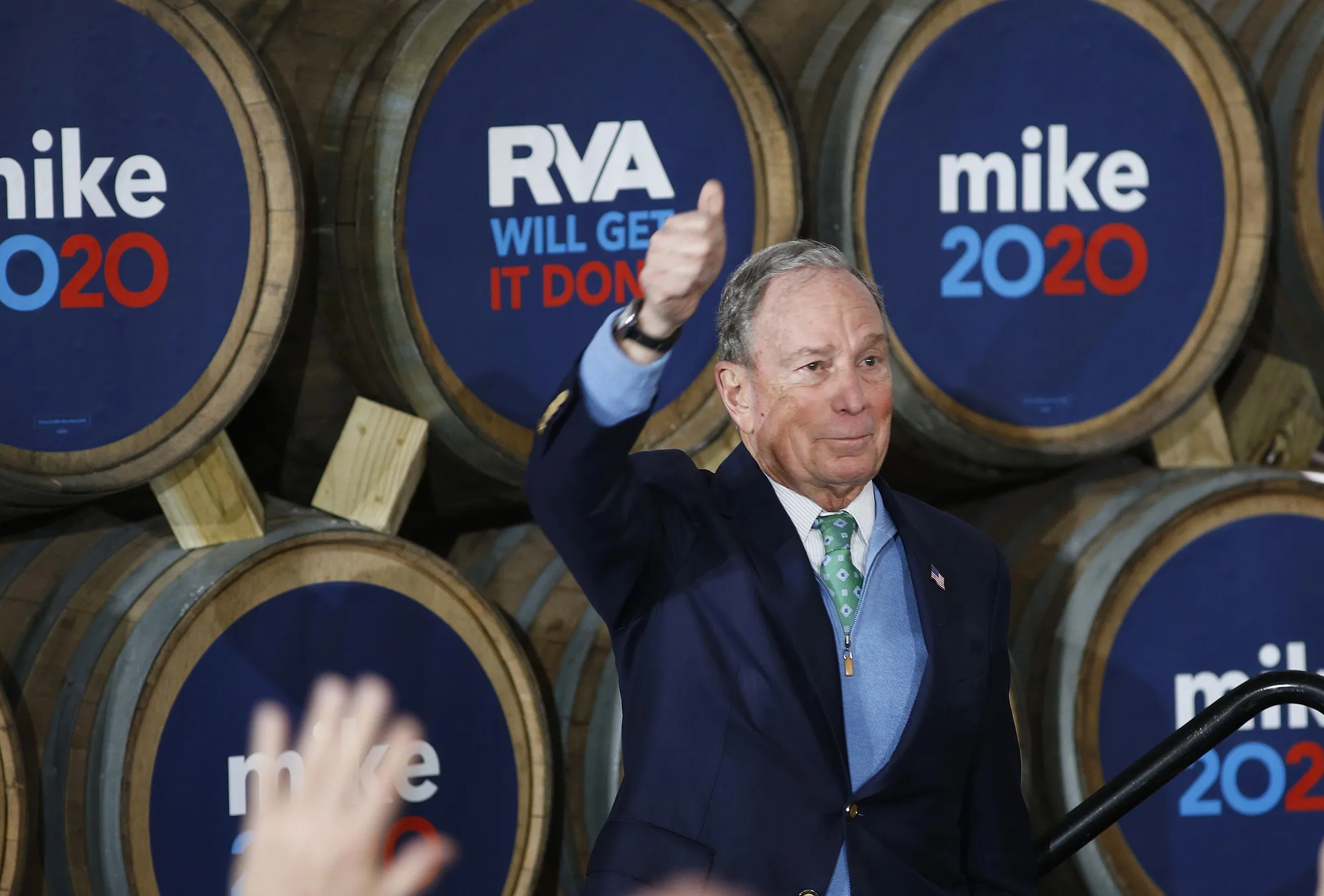 Michael Bloomberg gestures after speaking during a campaign event in Richmond, Virginia on Feb. 15.