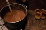 Steam rises from hot chocolate in a pot at the Choco Story Uxmal Museum in Santa Elena, Yucatan state, Mexico.