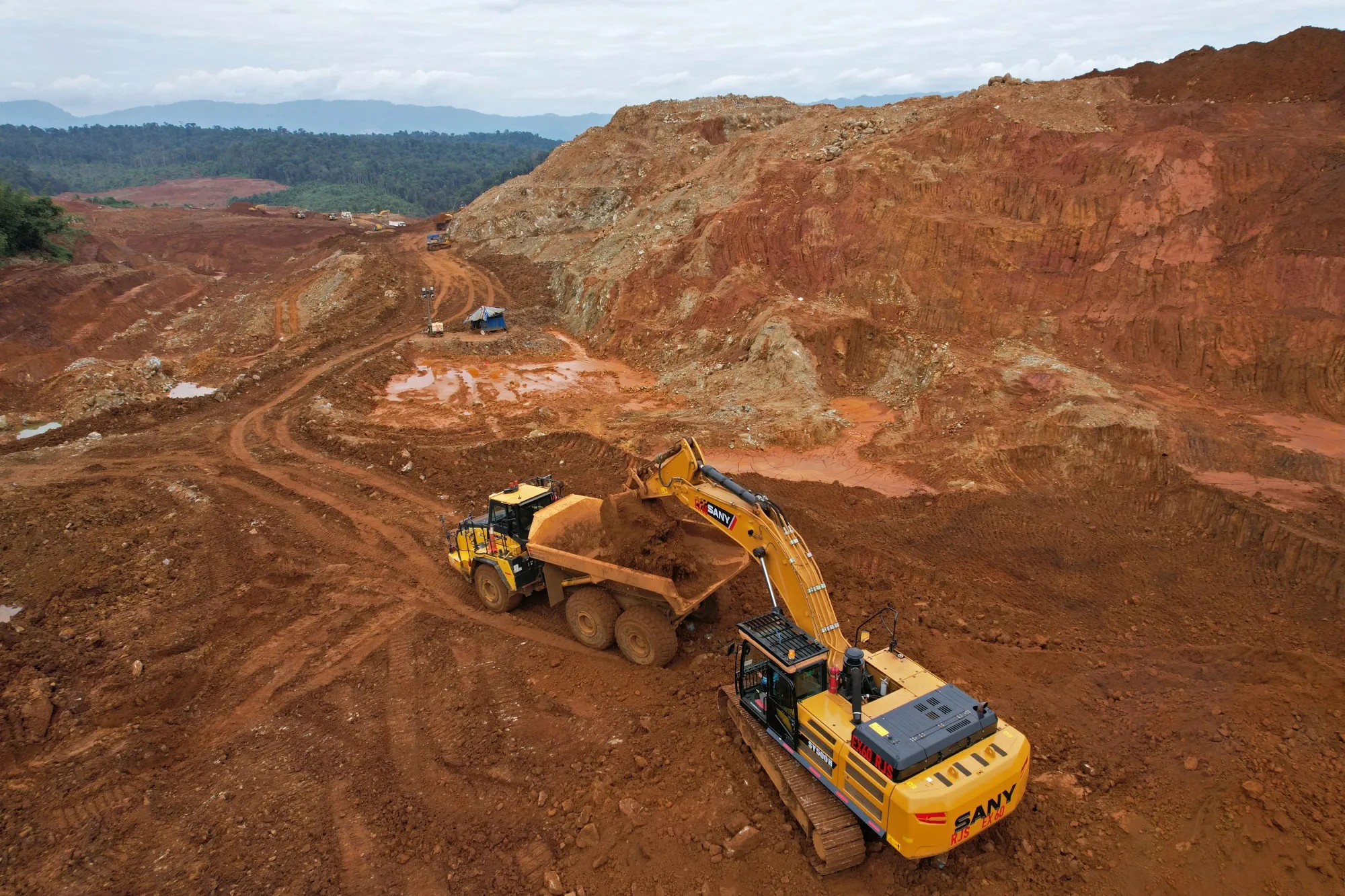 Excavators in a pit at a nickel mine in Central Sulawesi, Indonesia.