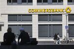 Signage for Commerzbank AG in Frankfurt, Germany.