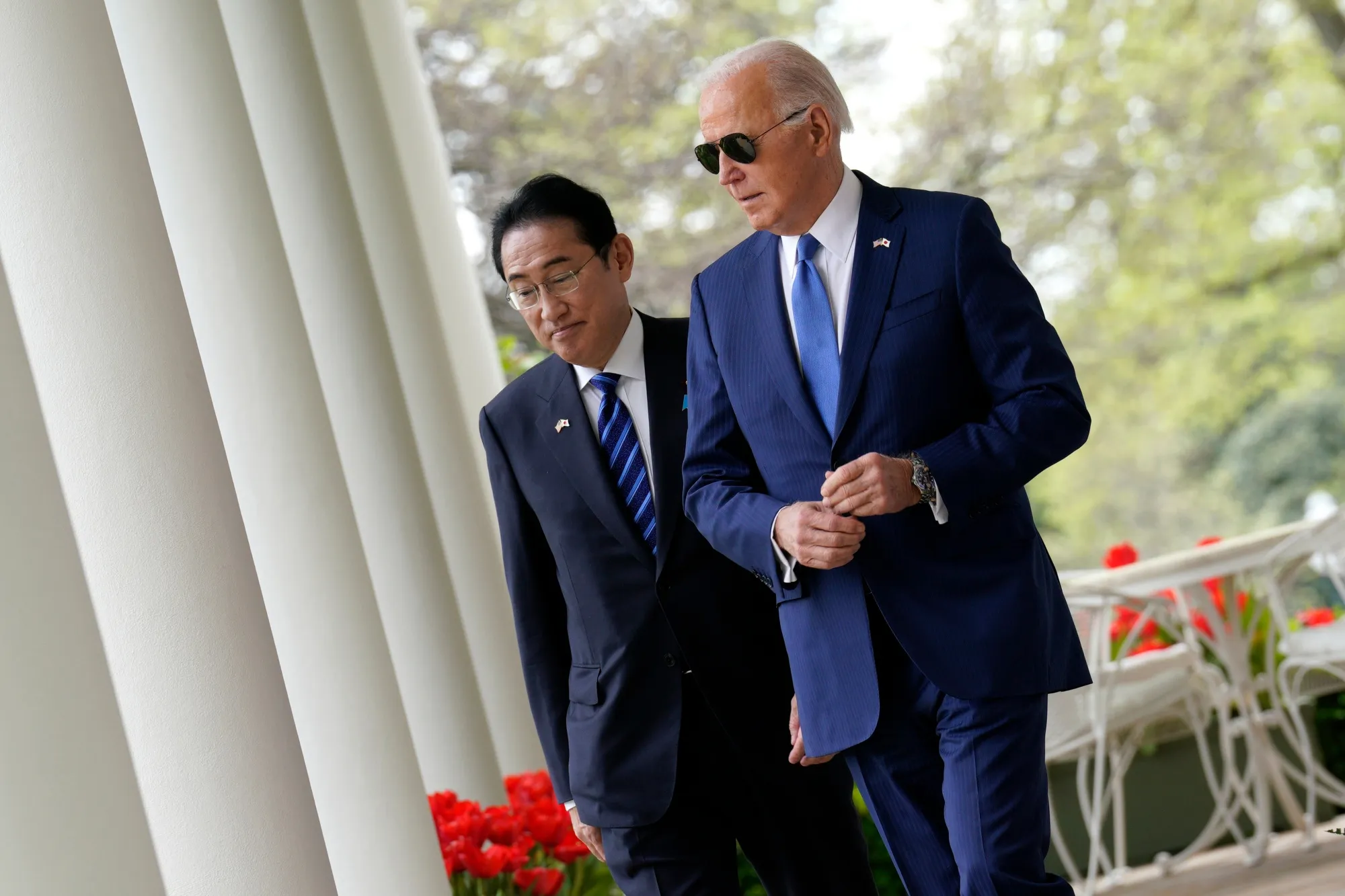 Fumio Kishida, Japan's prime minister, left, and US President Joe Biden at the White House on&nbsp;Wednesday.&nbsp;