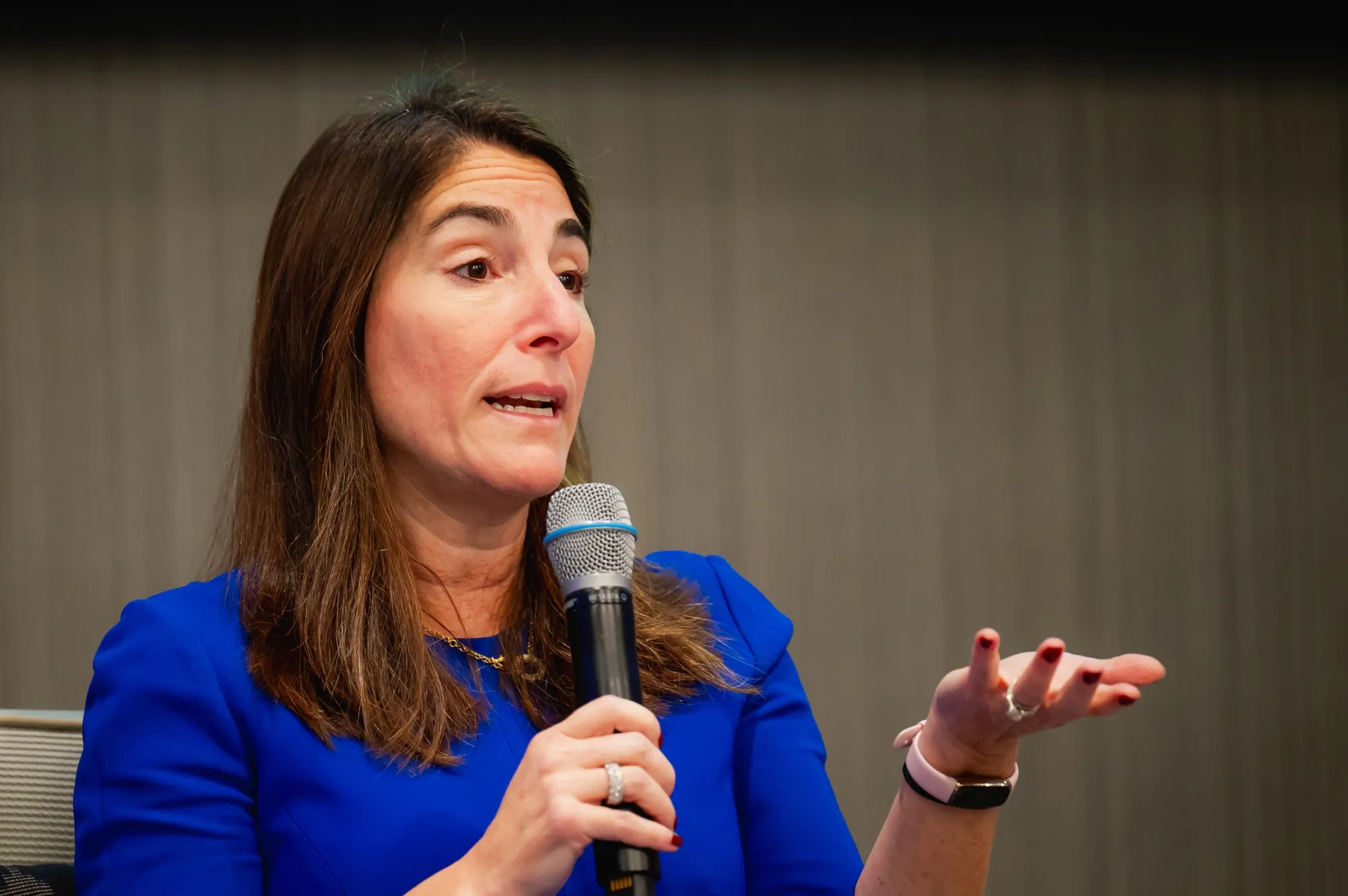 Beth Hammack, president and chief executive officer of the Federal Reserve Bank of Cleveland, during a research conference at the Federal Reserve Bank of Dallas in Dallas, Texas, US, on Friday, Oct. 31, 2025. Three Federal Reserve officials said they did not support the US central bank’s decision to cut interest rates this week, citing inflation that remains too high.
