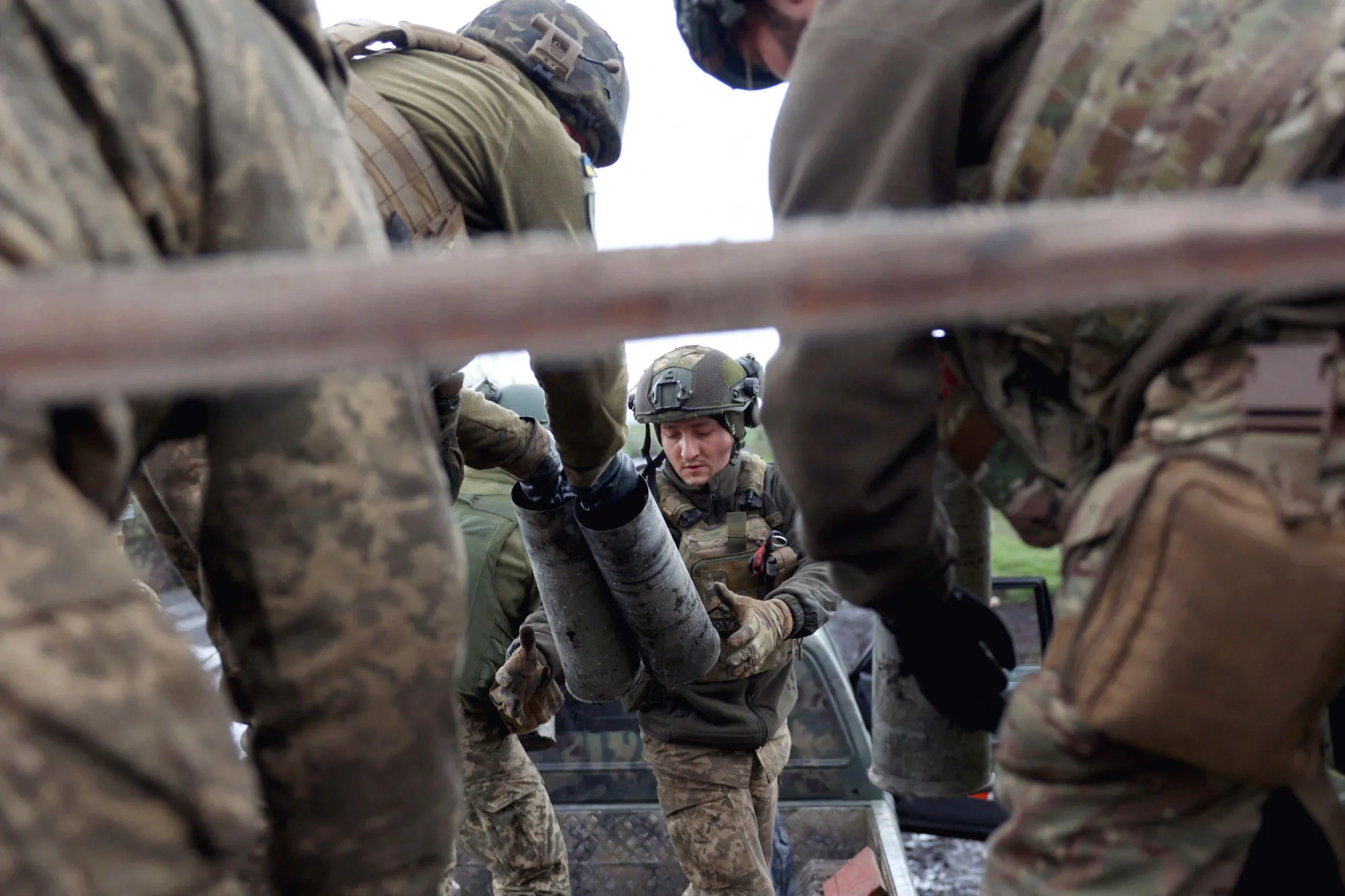 Ukrainian artillerymen on a front line near Bakhmut, Ukraine.