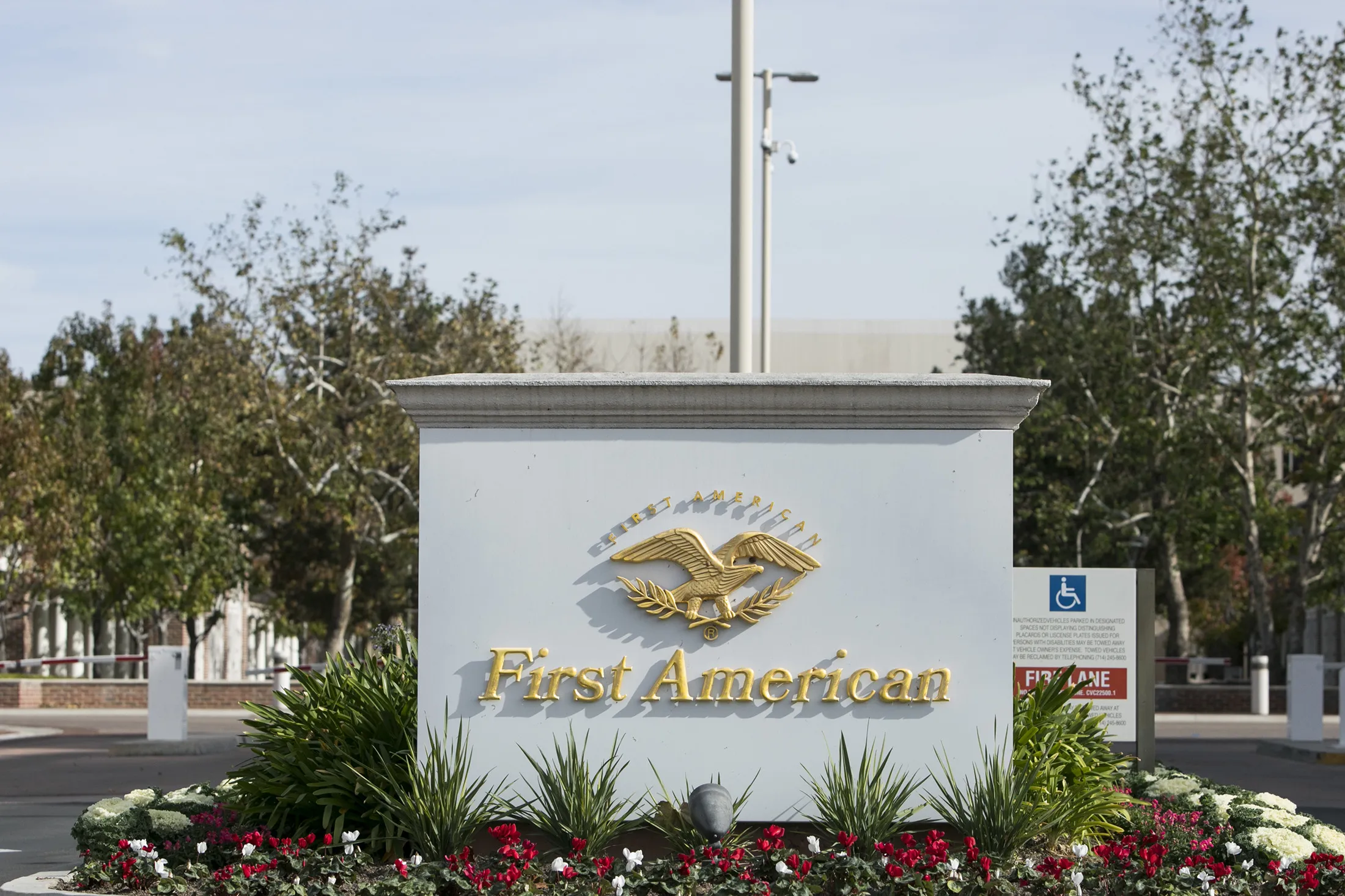 Signage is displayed outside of&nbsp;First American Financial Corp. headquarters&nbsp;in Santa Ana, California.