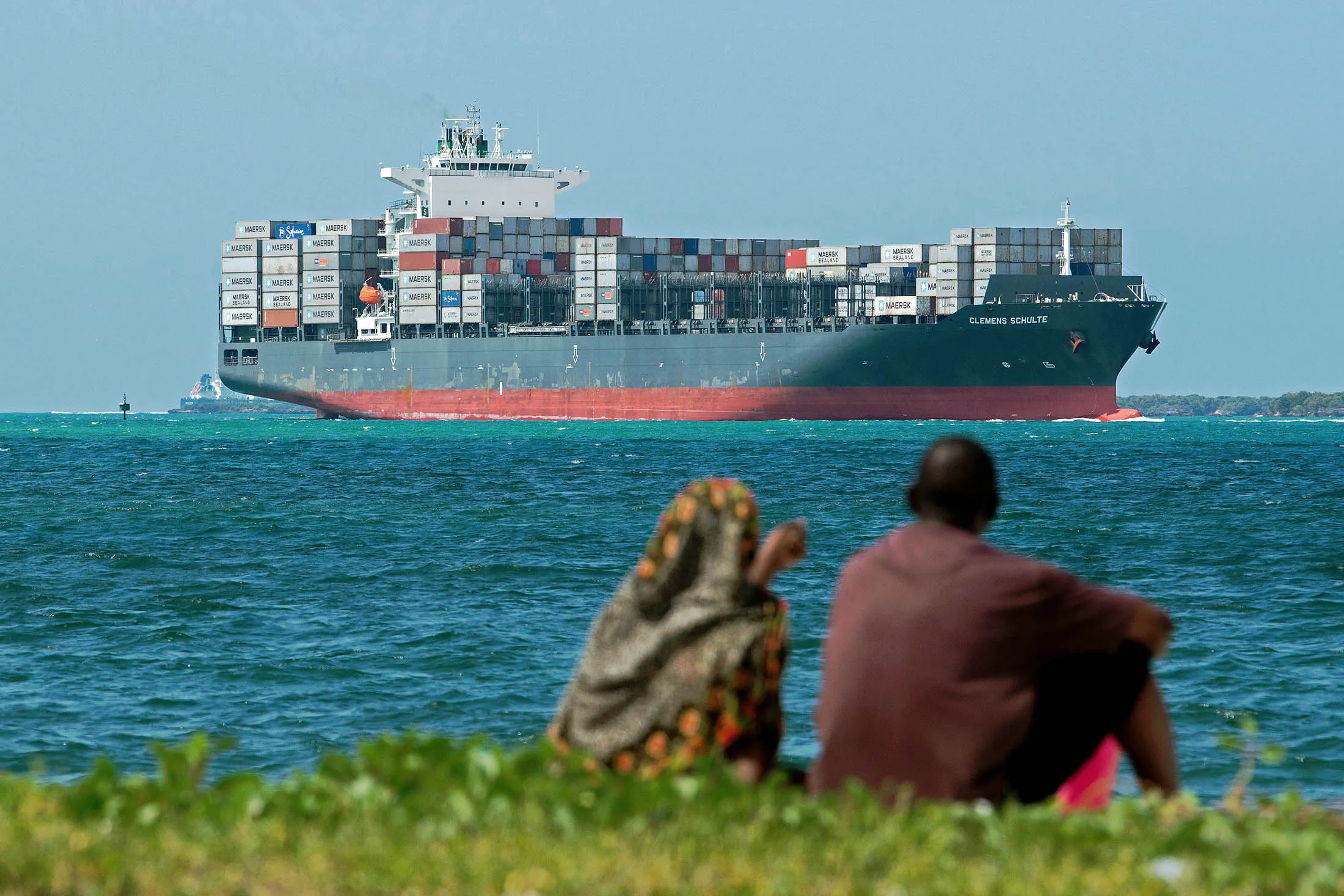 A Singapore-flagged cargo ship arrives in Dar es Salaam, Tanzania.
