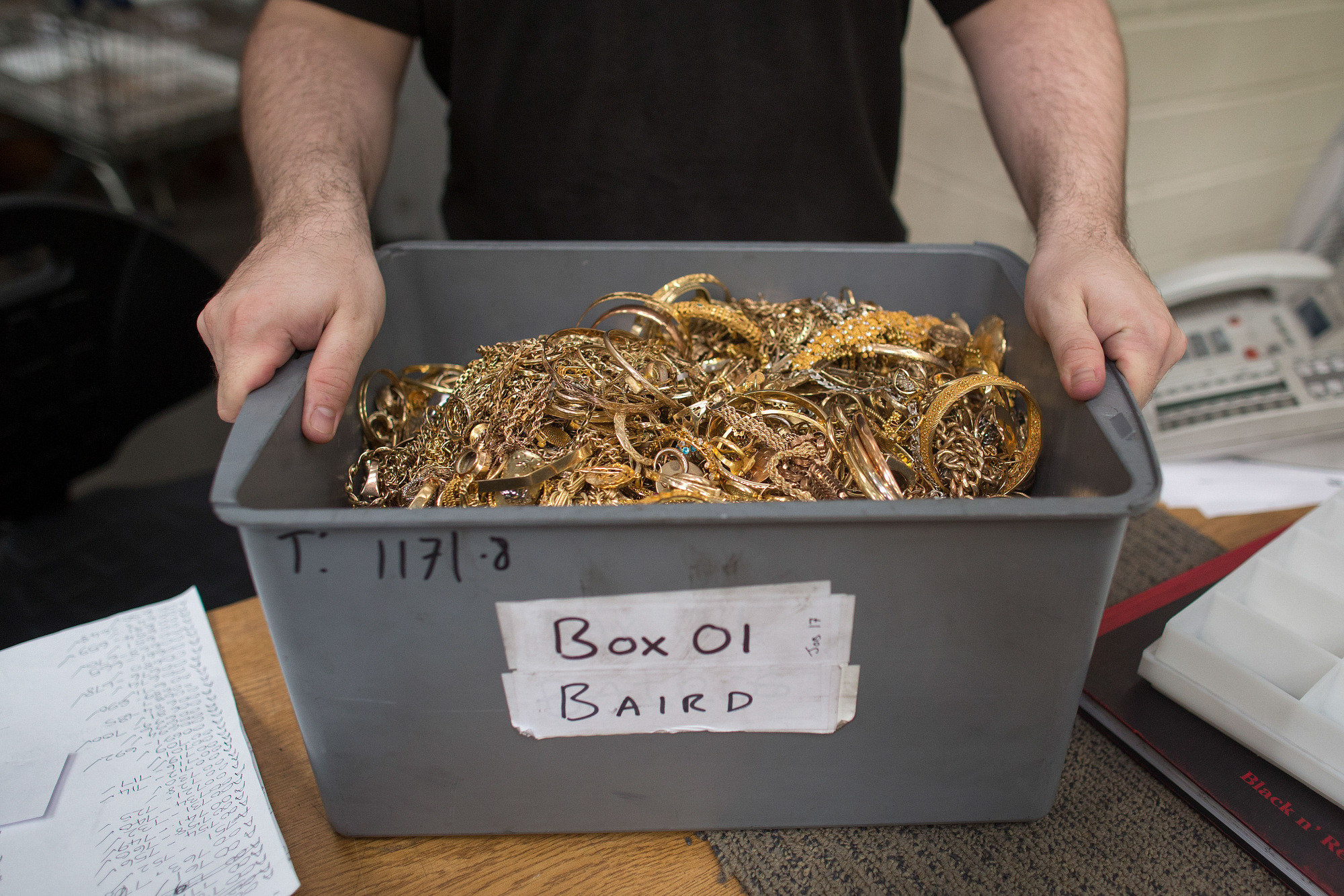 Pieces of gold jewelry that will be melted down and refined.