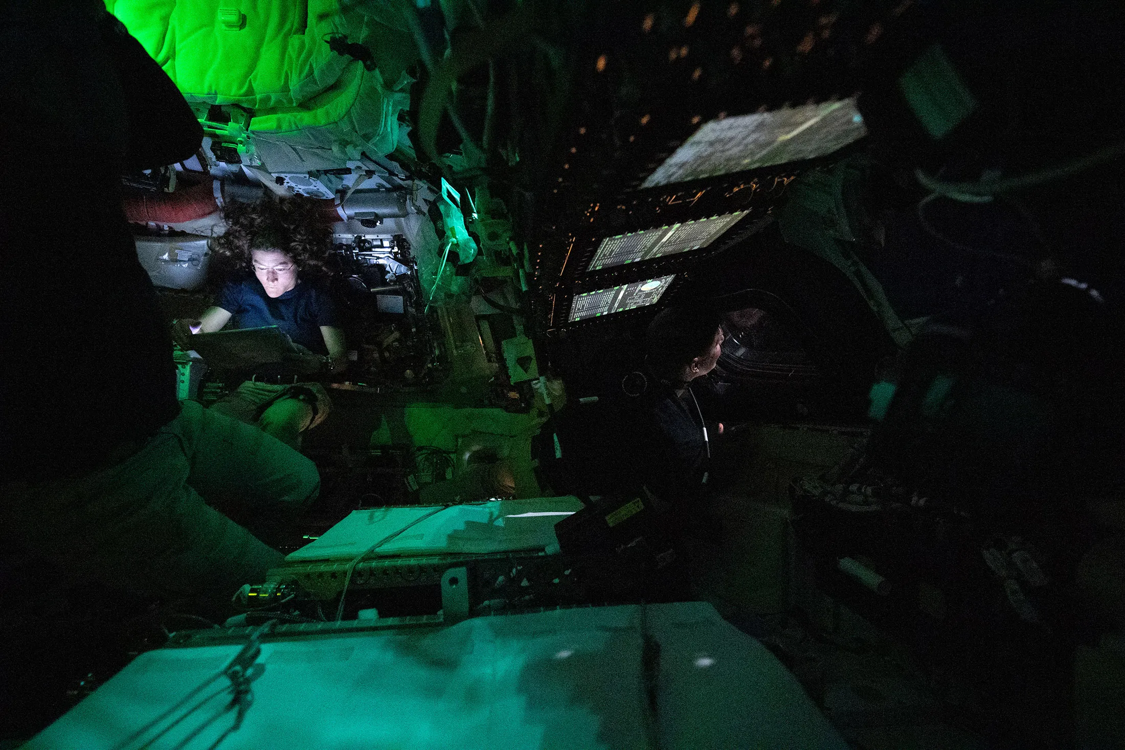 NASA astronaut Christina Koch inside the Orion spacecraft on the third day of the agency’s Artemis II mission, on April 3.