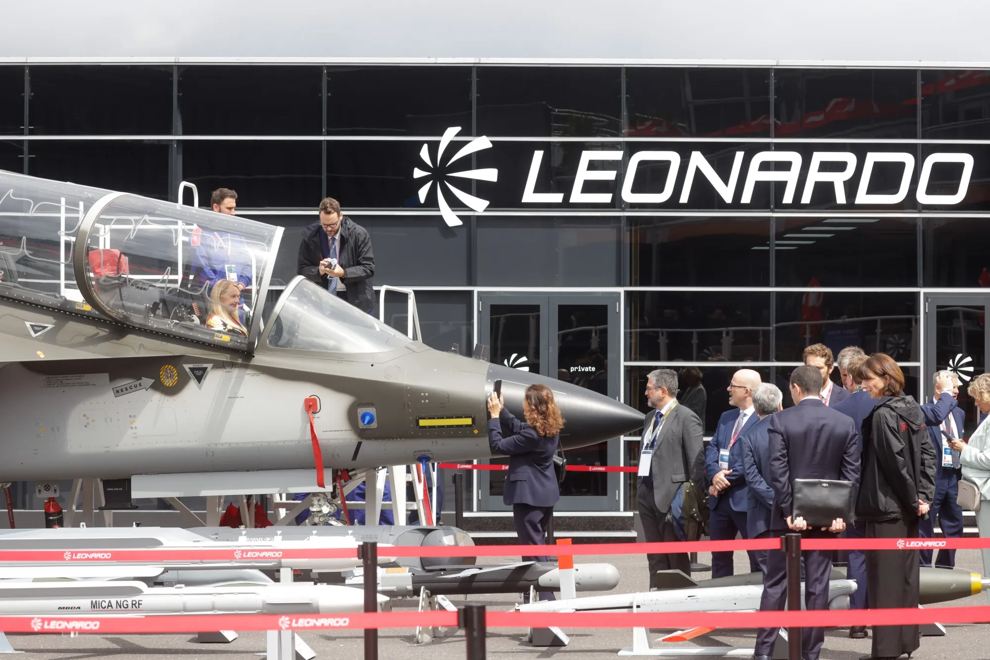 A M346 aircraft, on display at the Leonardo SpA stand at the Farnborough International Airshow last year.