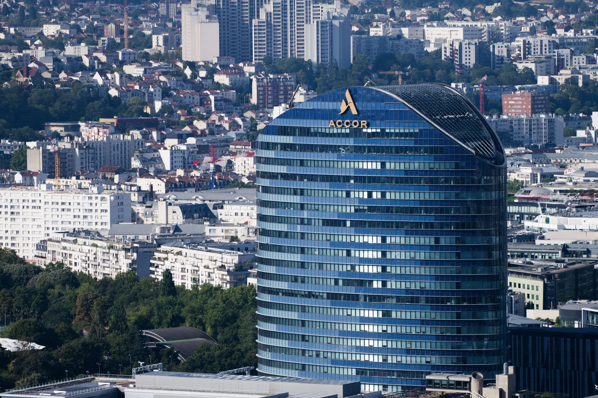 The Accor SA logo&nbsp;on the Sequana Tower skyscraper in Paris.