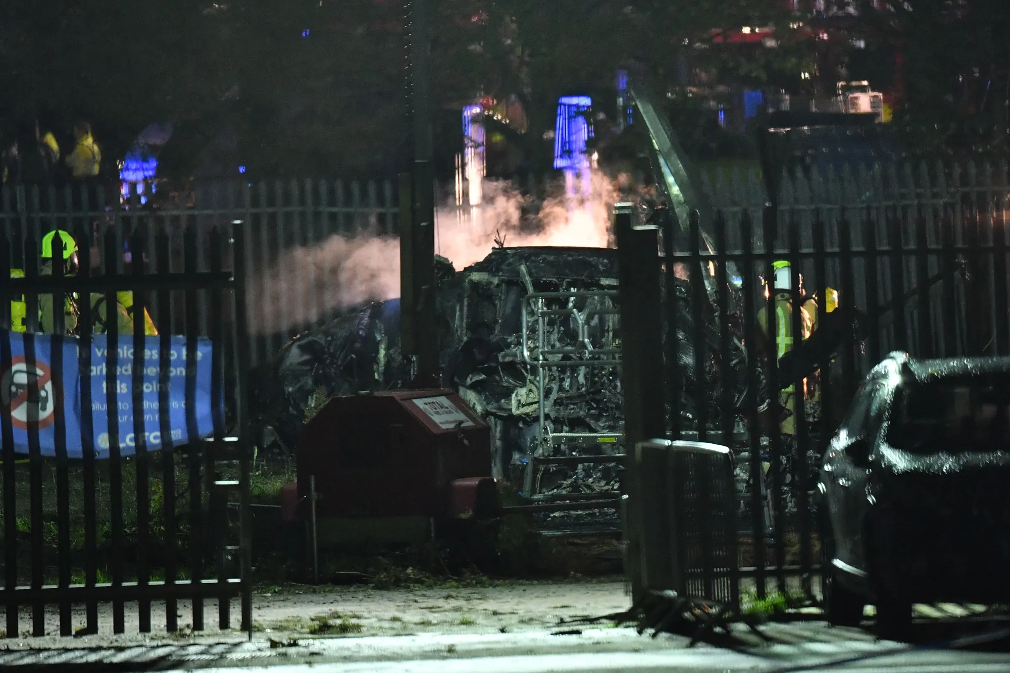 Wreckage of a helicopter that crashed outside Leicester City Football Club’s King Power Stadium on Oct. 27.