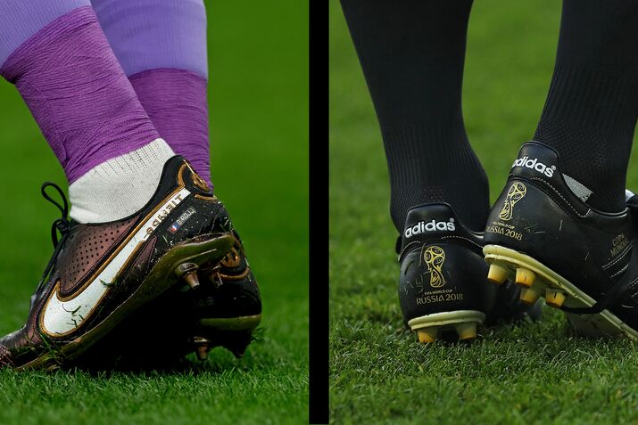 Composite image for Bloomberg Opinion FIFA Adidas-Nike column