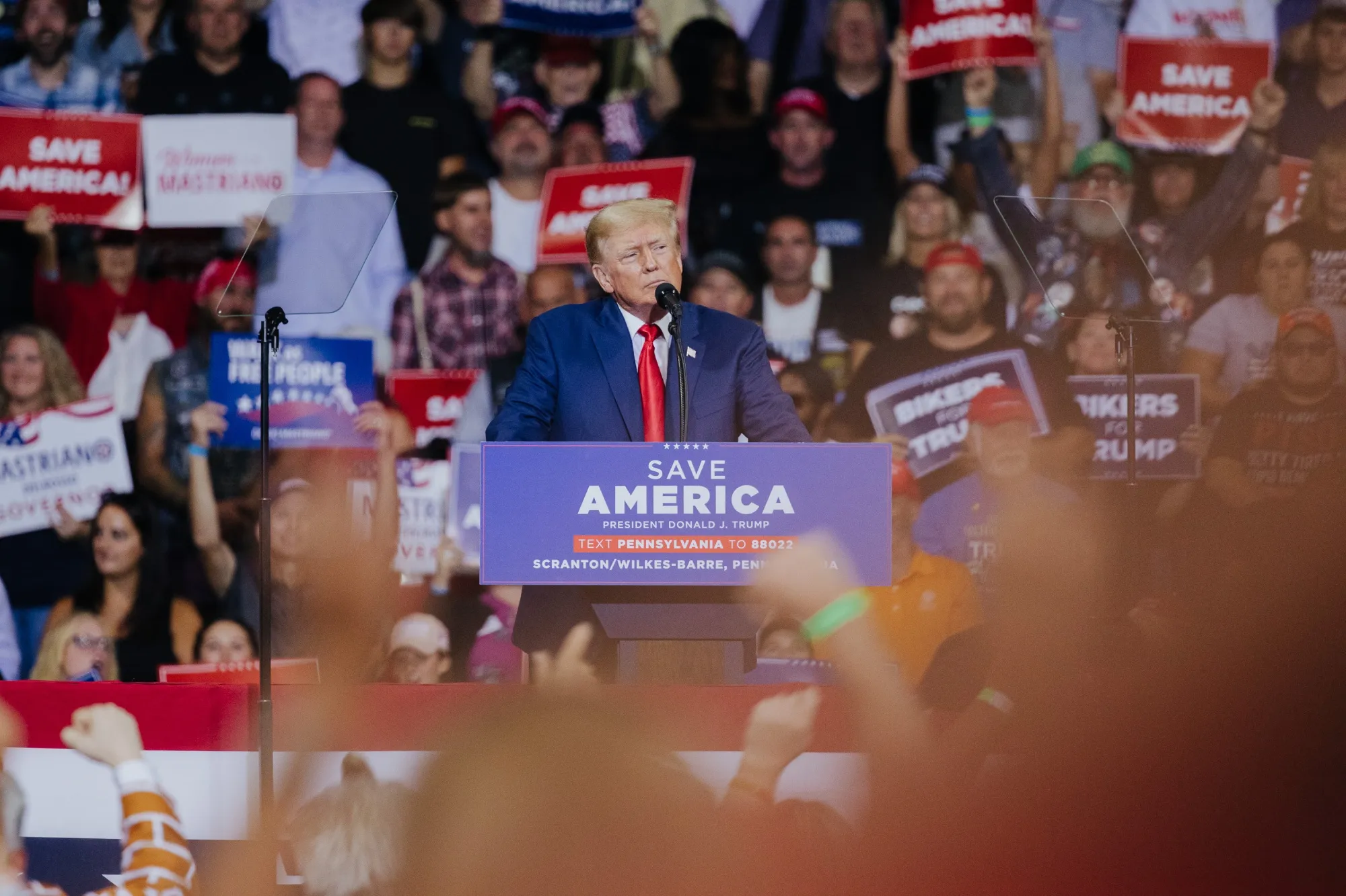 Donald Trump speaks during a rally in Wilkes-Barre, Pennsylvania, US, on Sept. 3.