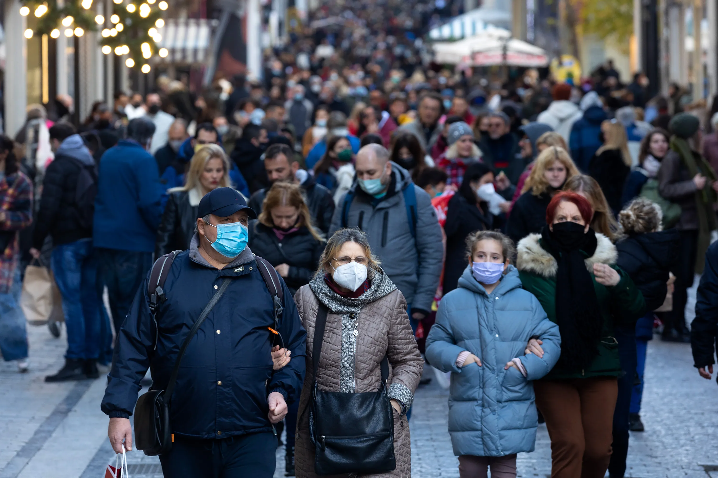 People at a central market street in Athens, on Dec. 19.