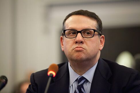 David Wildstein, former director of Interstate Capital Projects for the Port Authority of New York and New Jersey, listens during a hearing at the State Assembly in Trenton, New Jersey, U.S., on Thursday, Jan. 9, 2014. Wildstein, the appointee of Governor Chris Christie at the center of a controversy over lane closures in Fort Lee, invoked his right to remain silent at a legislative hearing.