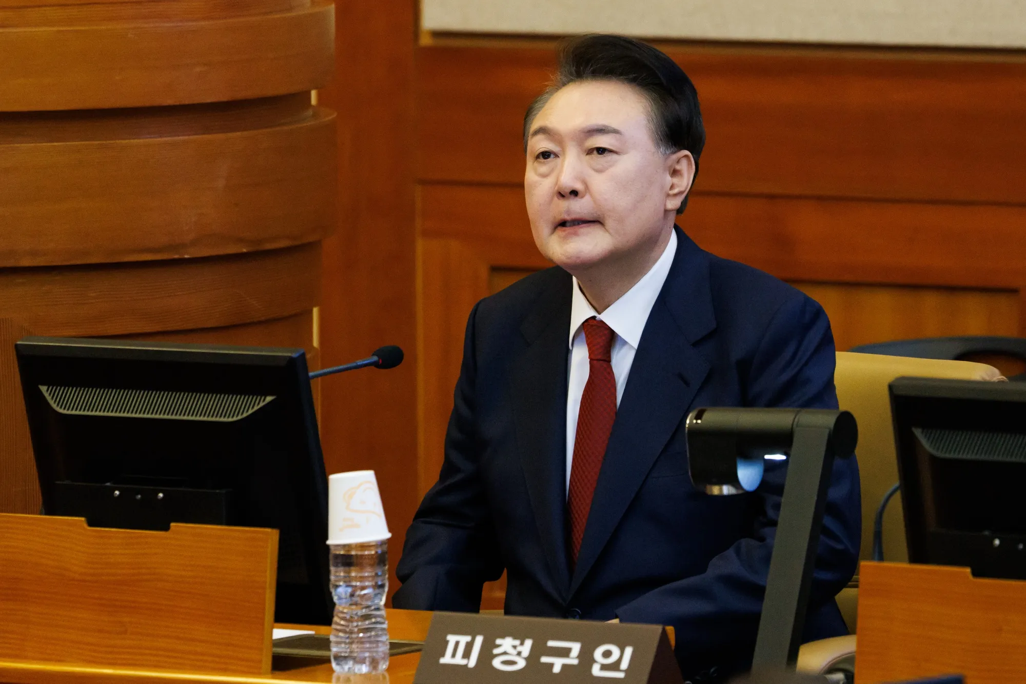 Yoon Suk Yeol attends a hearing for his impeachment trial at the Constitutional Court in Seoul on Feb. 13.