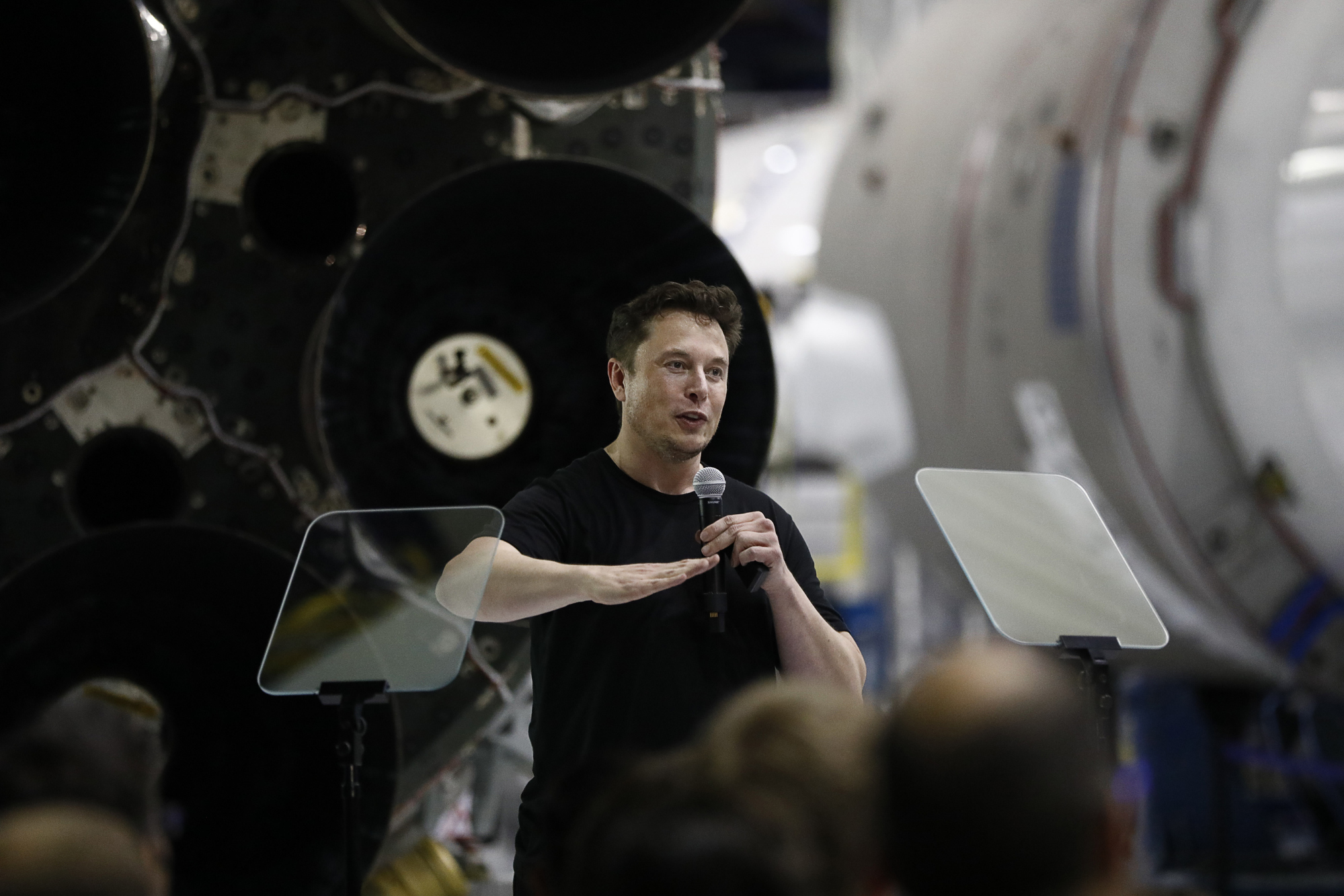 Elon Musk&nbsp;speaks during an event at the SpaceX headquarters in Hawthorne, California.